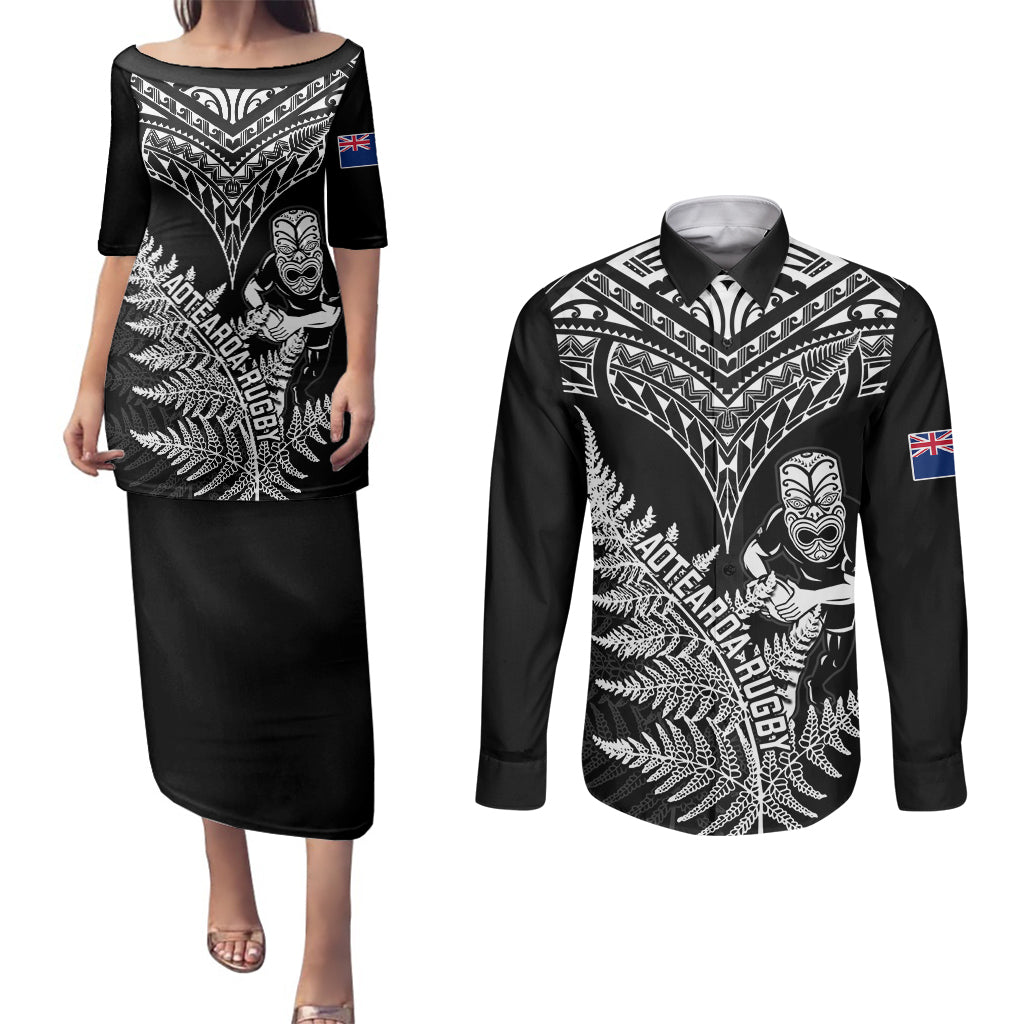 personalised-new-zealand-silver-fern-rugby-couples-matching-puletasi-dress-and-long-sleeve-button-shirts-go-all-black-2023-world-cup