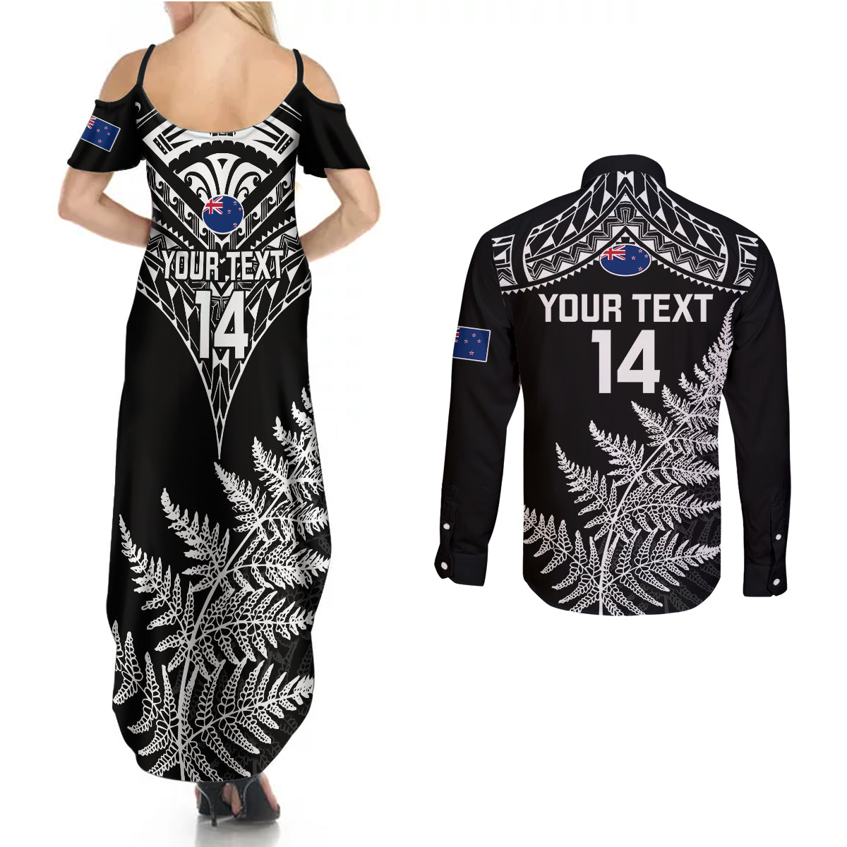 personalised-new-zealand-silver-fern-rugby-couples-matching-summer-maxi-dress-and-long-sleeve-button-shirts-go-all-black-2023-world-cup