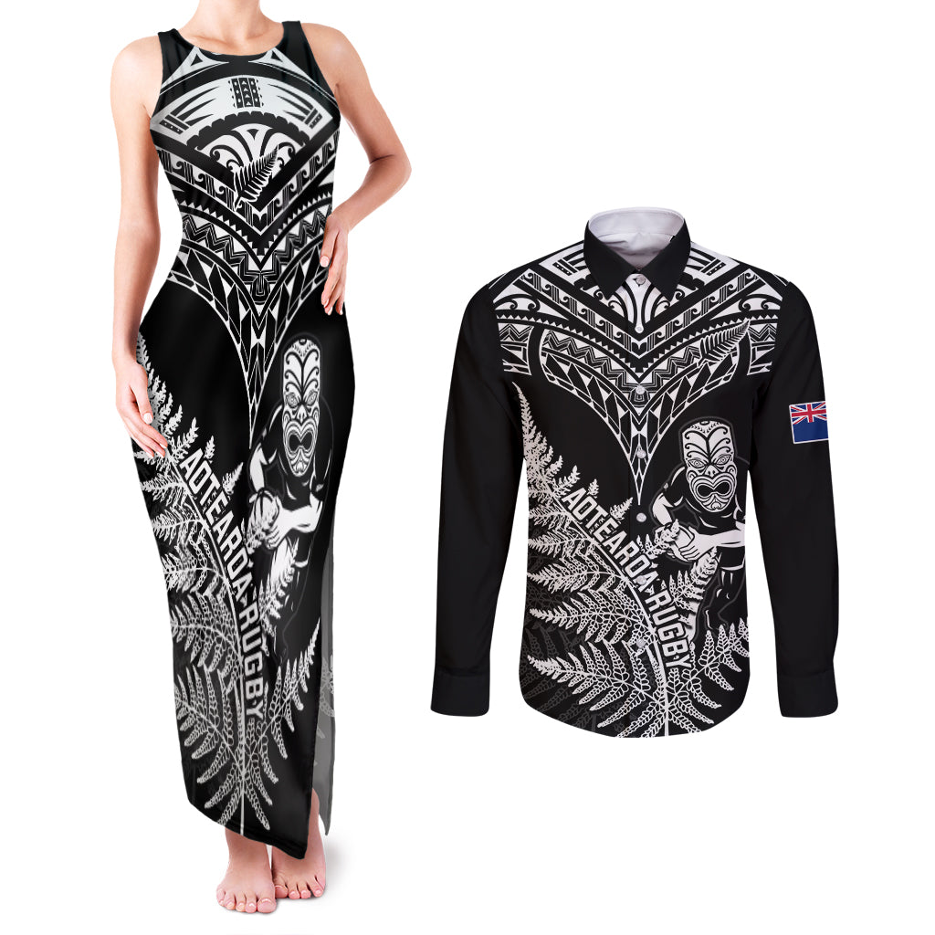 personalised-new-zealand-silver-fern-rugby-couples-matching-tank-maxi-dress-and-long-sleeve-button-shirts-go-all-black-2023-world-cup