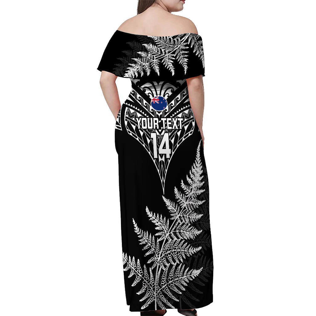 Personalised New Zealand Silver Fern Rugby Off Shoulder Maxi Dress Go All Black 2023 World Cup - Vibe Hoodie Shop
