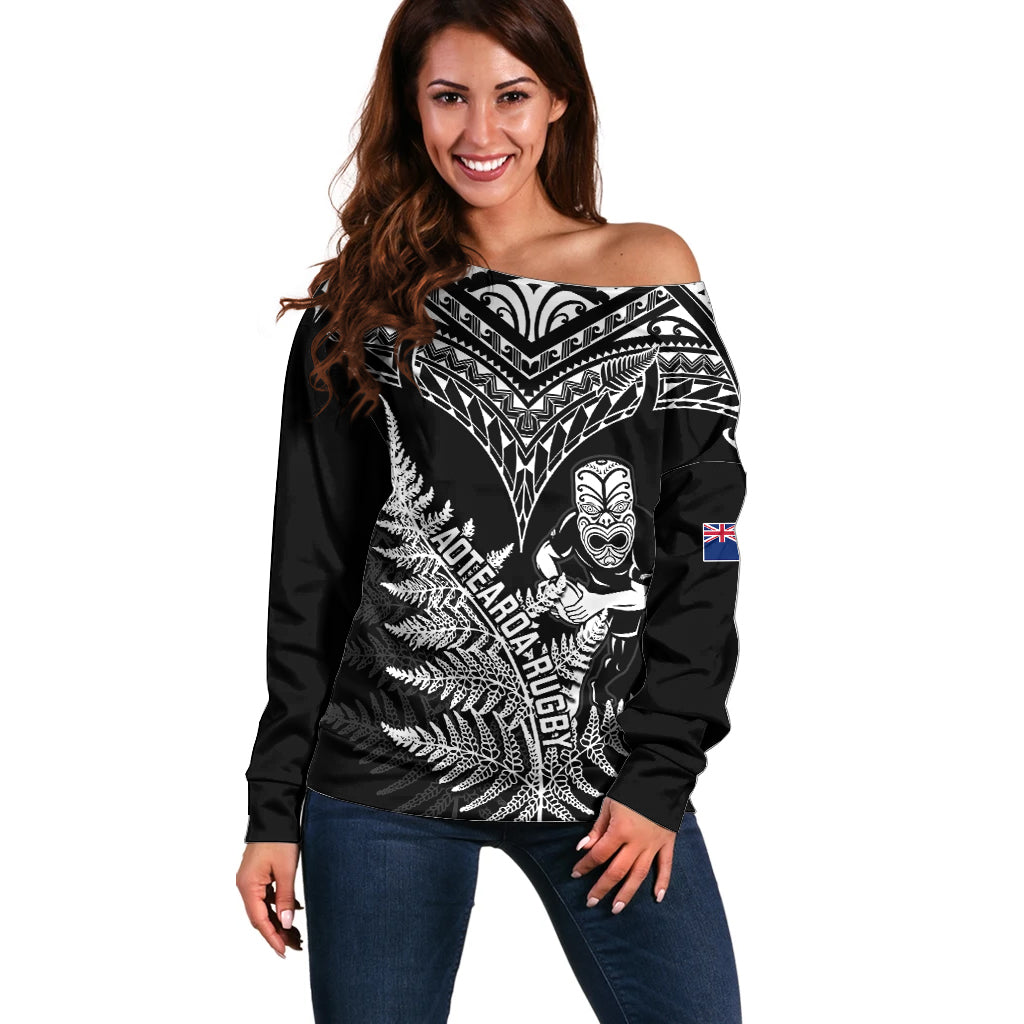 Personalised New Zealand Silver Fern Rugby Off Shoulder Sweater Go All Black 2023 World Cup - Vibe Hoodie Shop