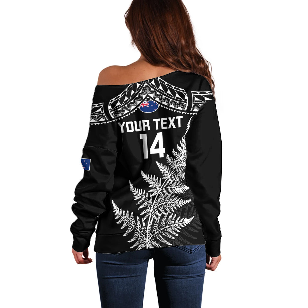 Personalised New Zealand Silver Fern Rugby Off Shoulder Sweater Go All Black 2023 World Cup - Vibe Hoodie Shop