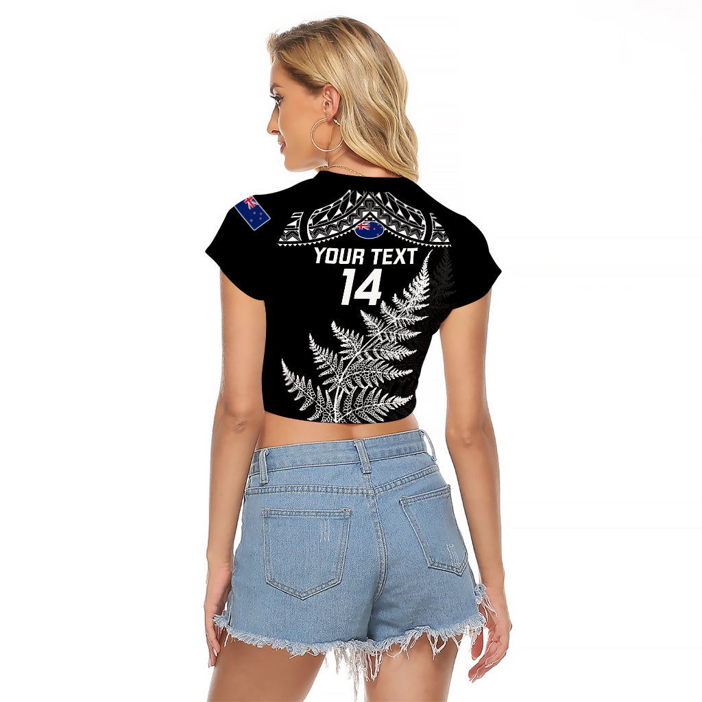 Personalised New Zealand Silver Fern Rugby Raglan Cropped T Shirt Go All Black 2023 World Cup - Vibe Hoodie Shop