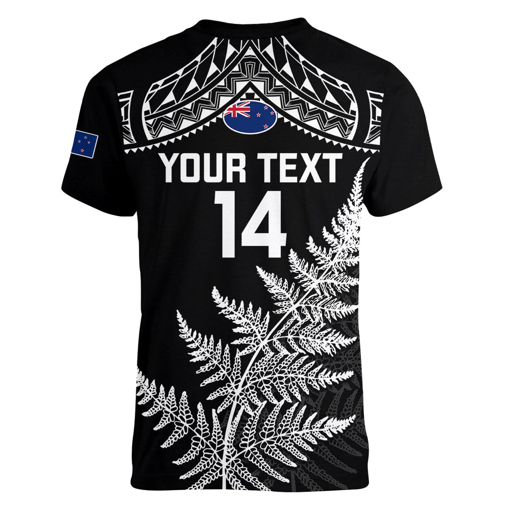 Personalised New Zealand Silver Fern Rugby Women V Neck T Shirt Go All Black 2023 World Cup - Vibe Hoodie Shop