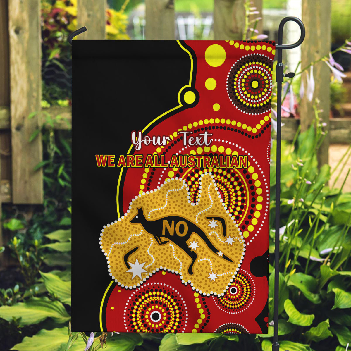 Personalised Australia Indigenous Garden Flag We Are All Australian Vote NO To The Voice - Vibe Hoodie Shop