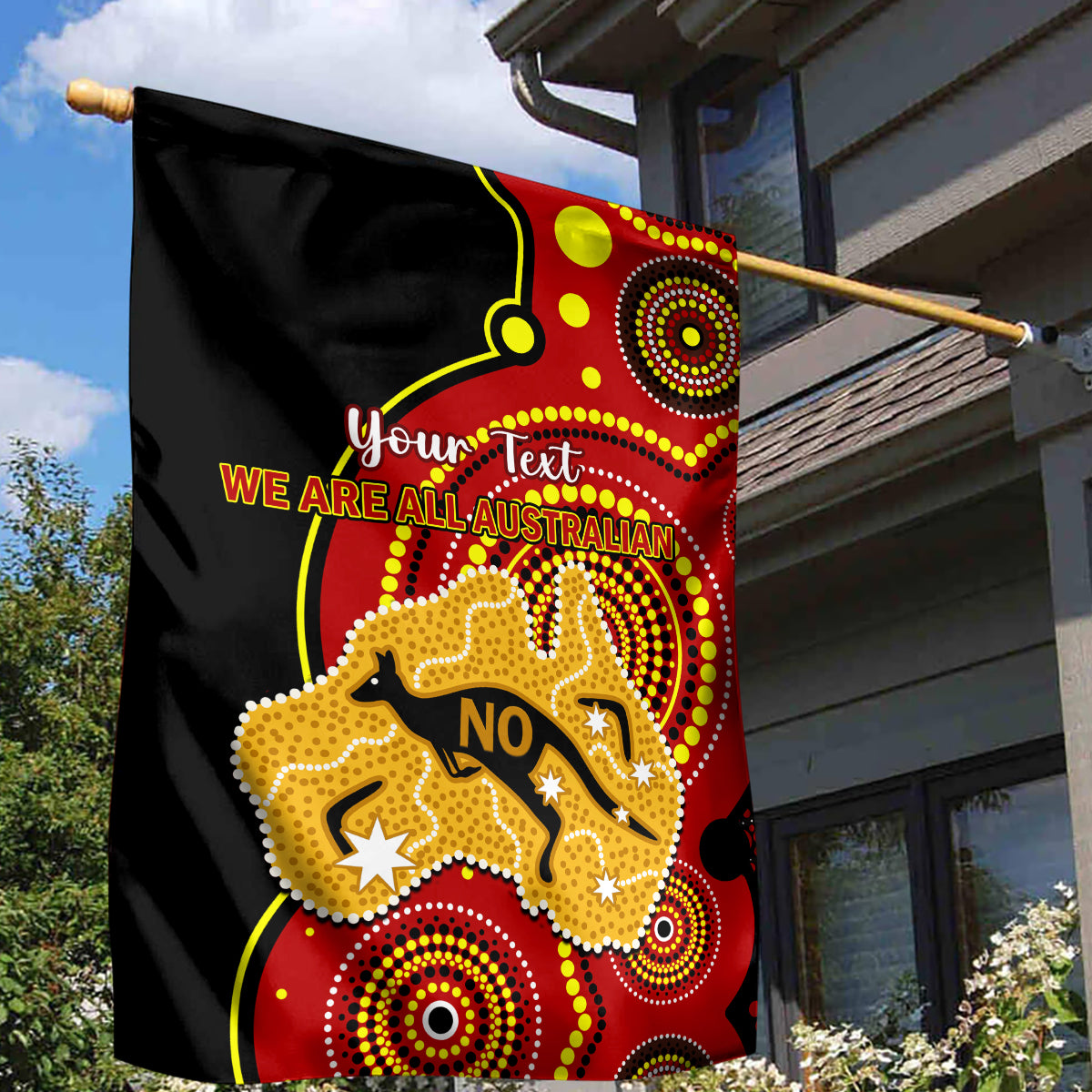 Personalised Australia Indigenous Garden Flag We Are All Australian Vote NO To The Voice - Vibe Hoodie Shop