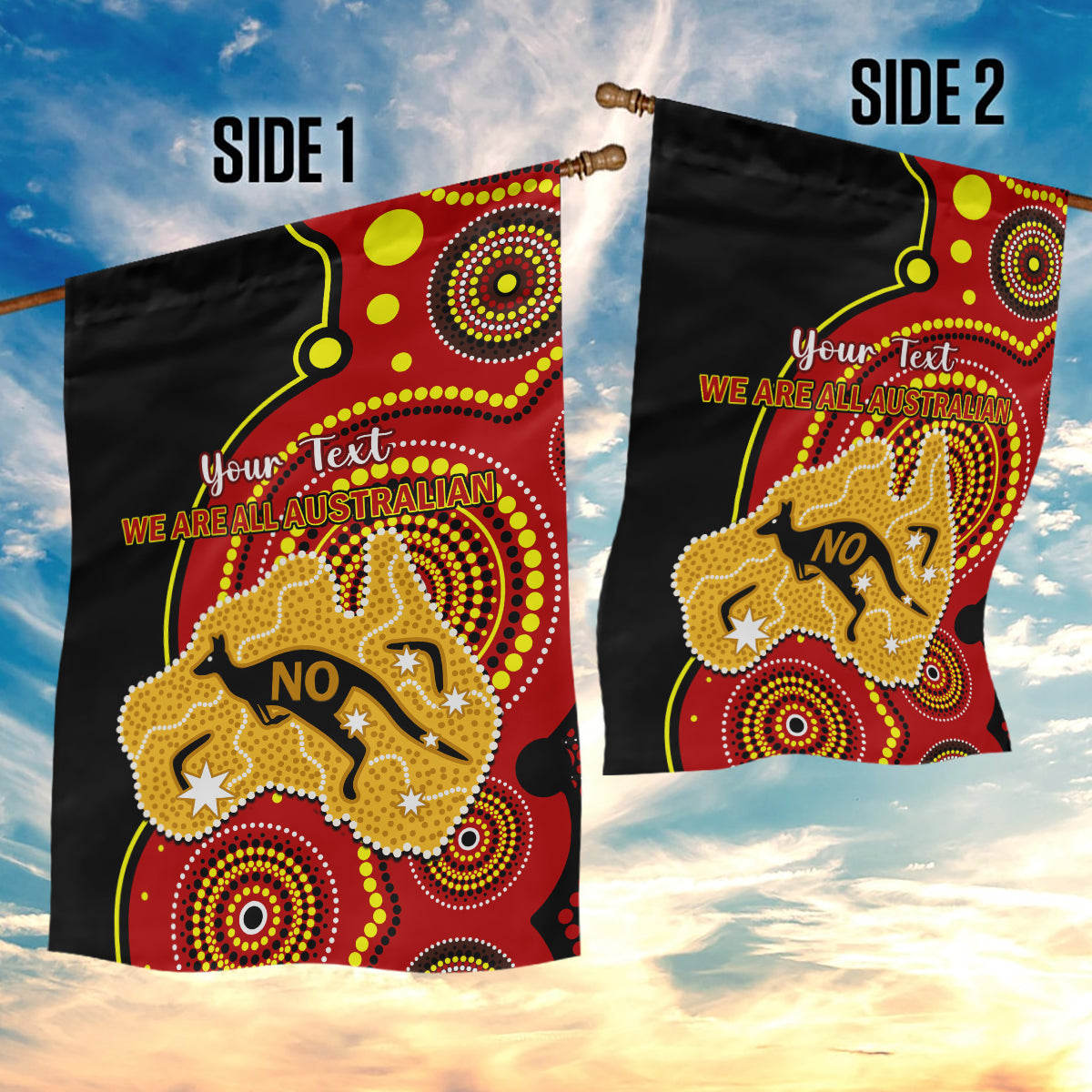 Personalised Australia Indigenous Garden Flag We Are All Australian Vote NO To The Voice - Vibe Hoodie Shop