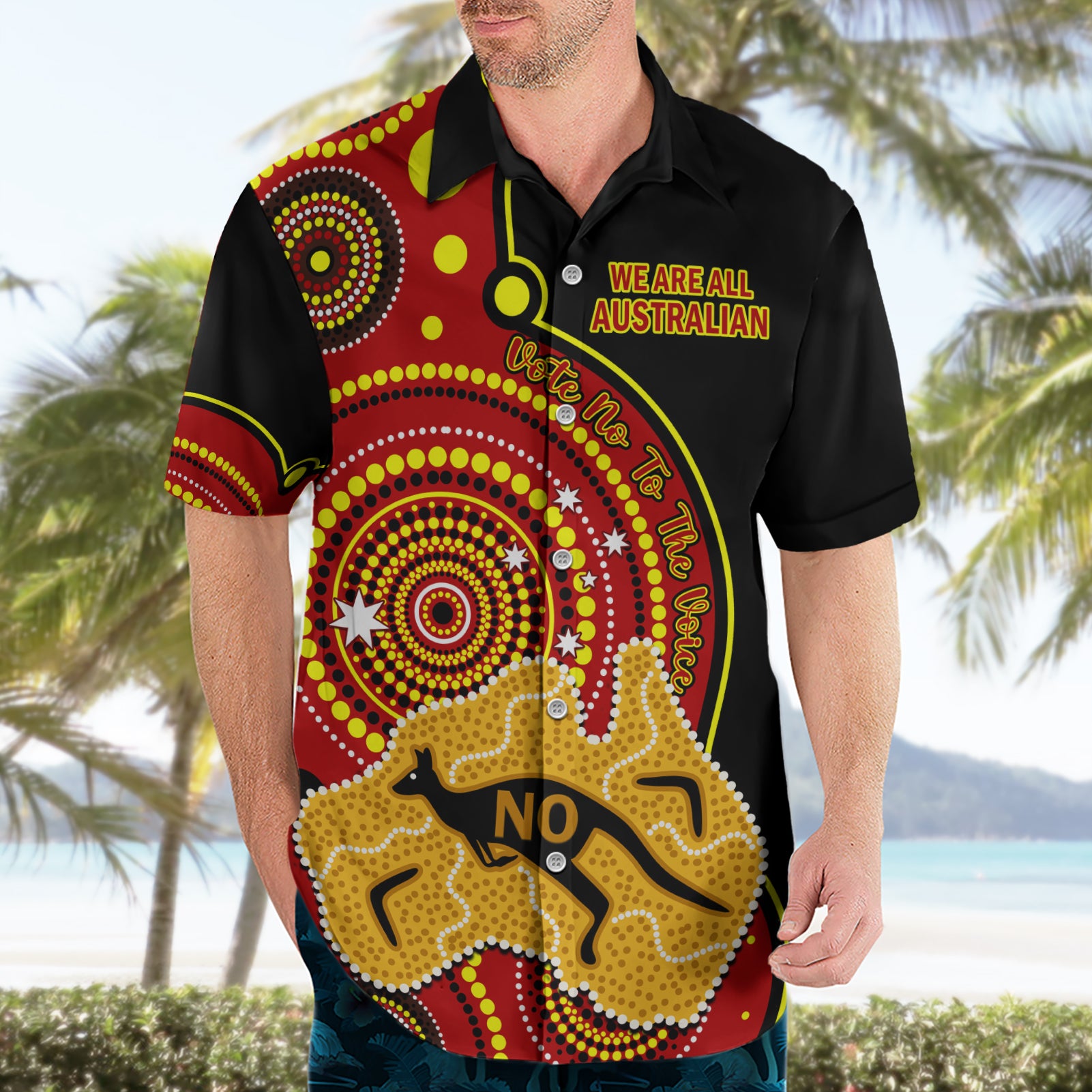 Personalised Australia Indigenous Hawaiian Shirt We Are All Australian Vote NO To The Voice - Vibe Hoodie Shop
