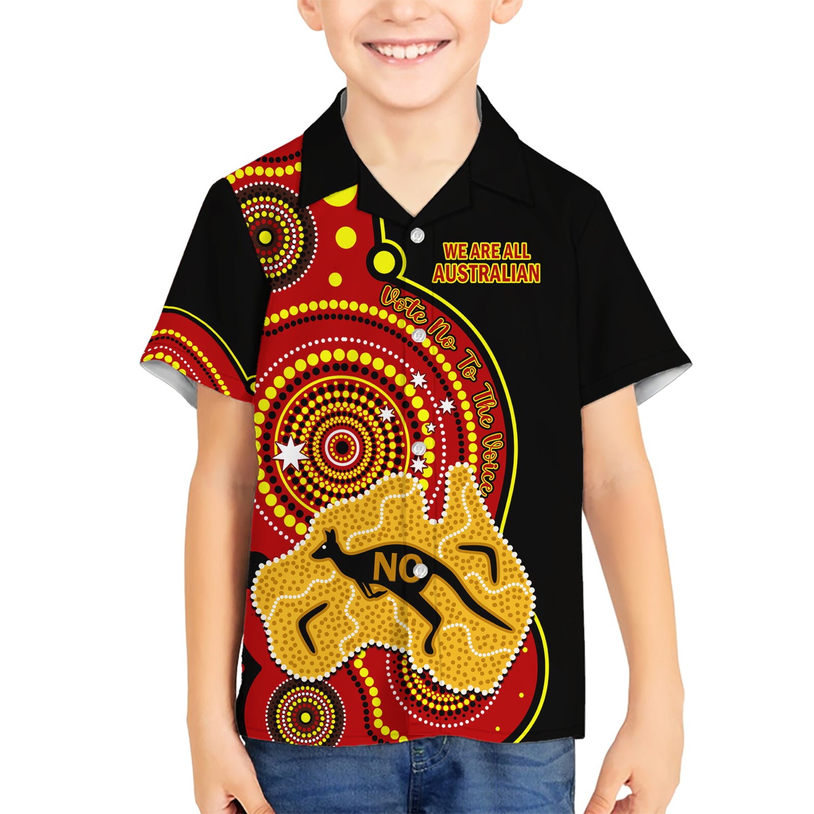Personalised Australia Indigenous Hawaiian Shirt We Are All Australian Vote NO To The Voice - Vibe Hoodie Shop