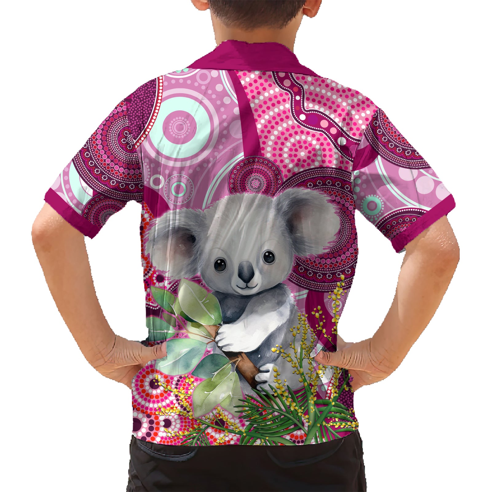 Personalised Australia Hawaiian Shirt Cute Koala With Golden Wattle Indigenous Art - Vibe Hoodie Shop