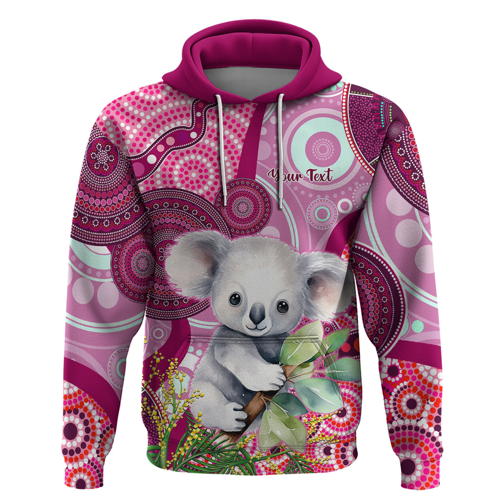 Personalised Australia Hoodie Cute Koala With Golden Wattle Indigenous Art - Vibe Hoodie Shop