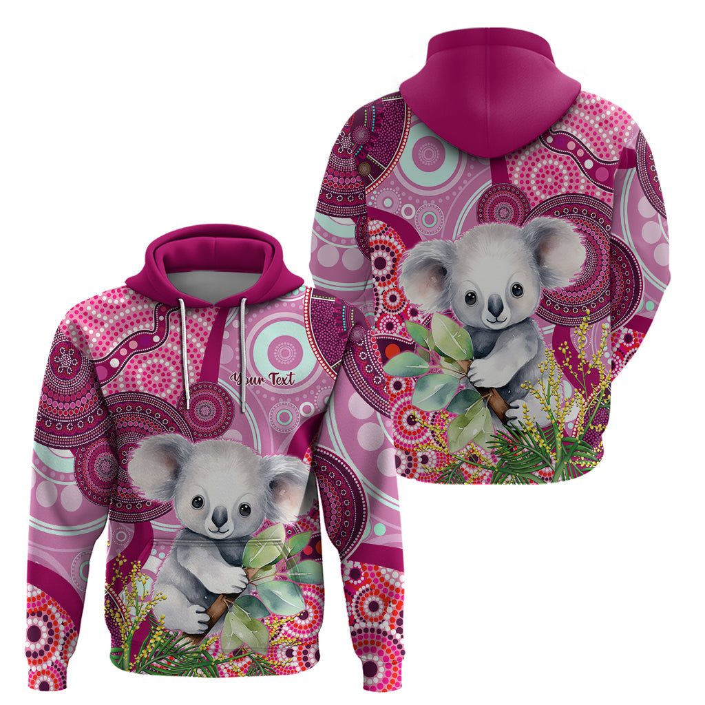 Personalised Australia Hoodie Cute Koala With Golden Wattle Indigenous Art - Vibe Hoodie Shop