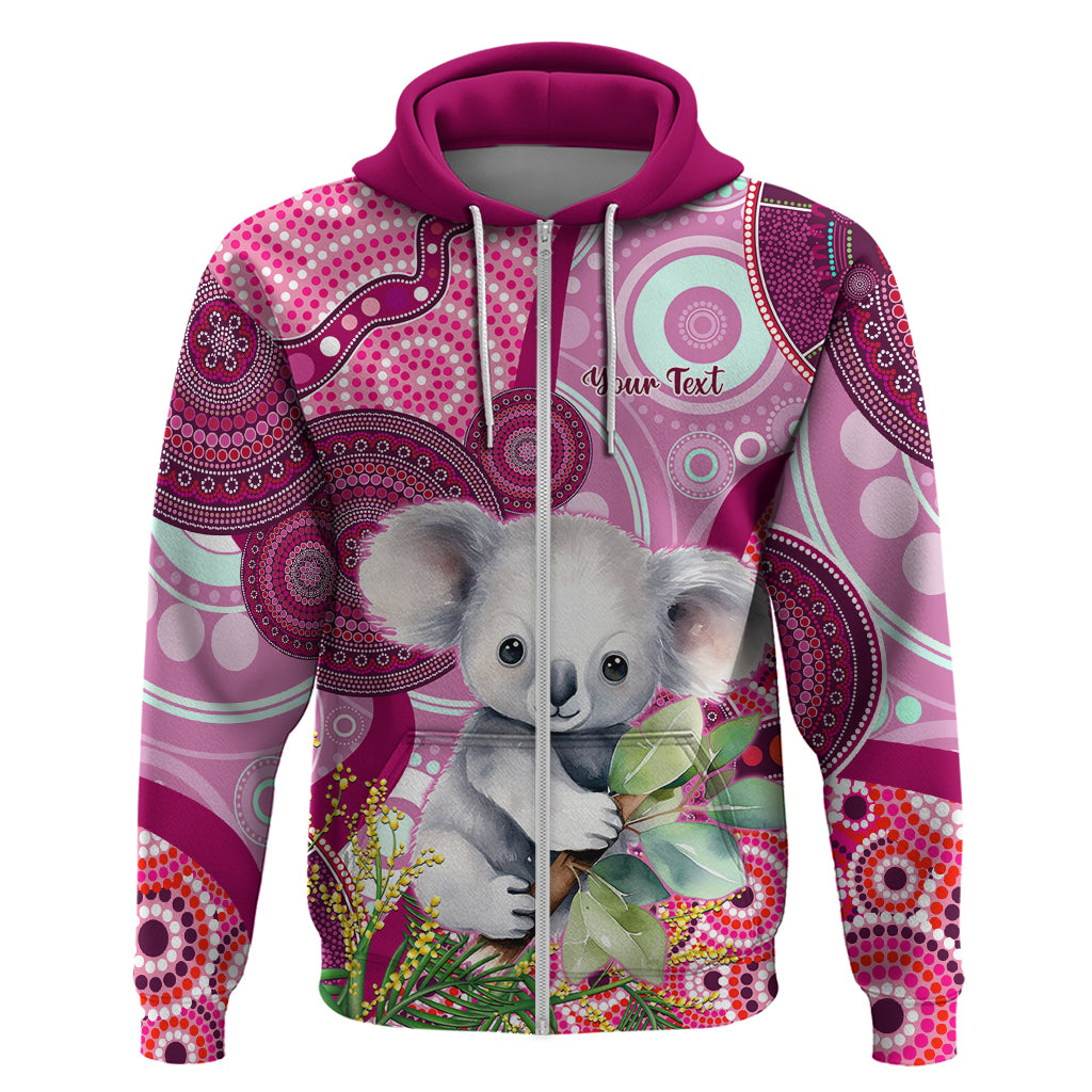 Personalised Australia Hoodie Cute Koala With Golden Wattle Indigenous Art - Vibe Hoodie Shop