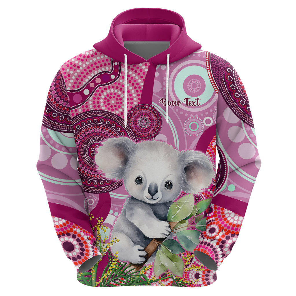 Personalised Australia Hoodie Cute Koala With Golden Wattle Indigenous Art - Vibe Hoodie Shop