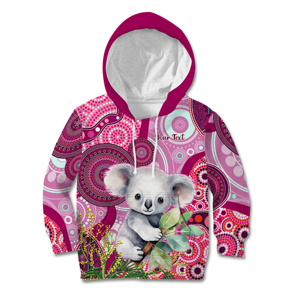 Personalised Australia Kid Hoodie Cute Koala With Golden Wattle Indigenous Art - Vibe Hoodie Shop