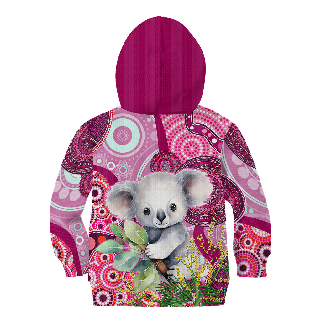 Personalised Australia Kid Hoodie Cute Koala With Golden Wattle Indigenous Art - Vibe Hoodie Shop