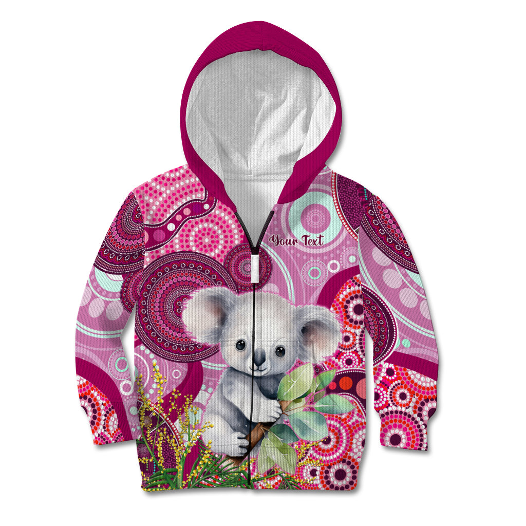 Personalised Australia Kid Hoodie Cute Koala With Golden Wattle Indigenous Art - Vibe Hoodie Shop