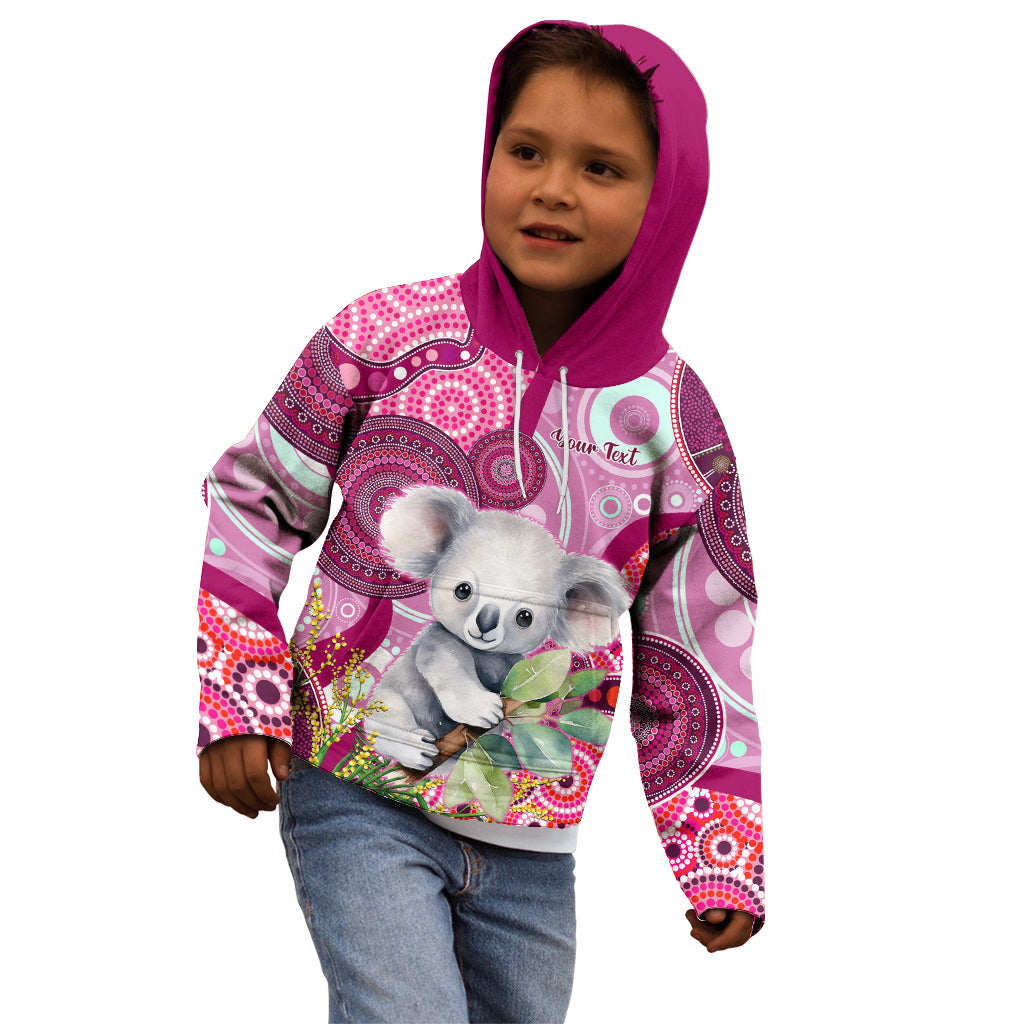 Personalised Australia Kid Hoodie Cute Koala With Golden Wattle Indigenous Art - Vibe Hoodie Shop