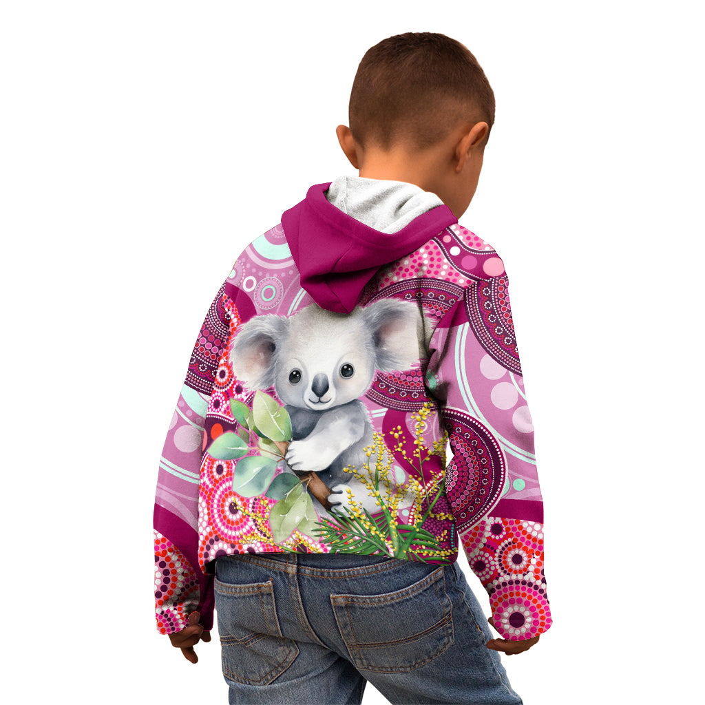 Personalised Australia Kid Hoodie Cute Koala With Golden Wattle Indigenous Art - Vibe Hoodie Shop