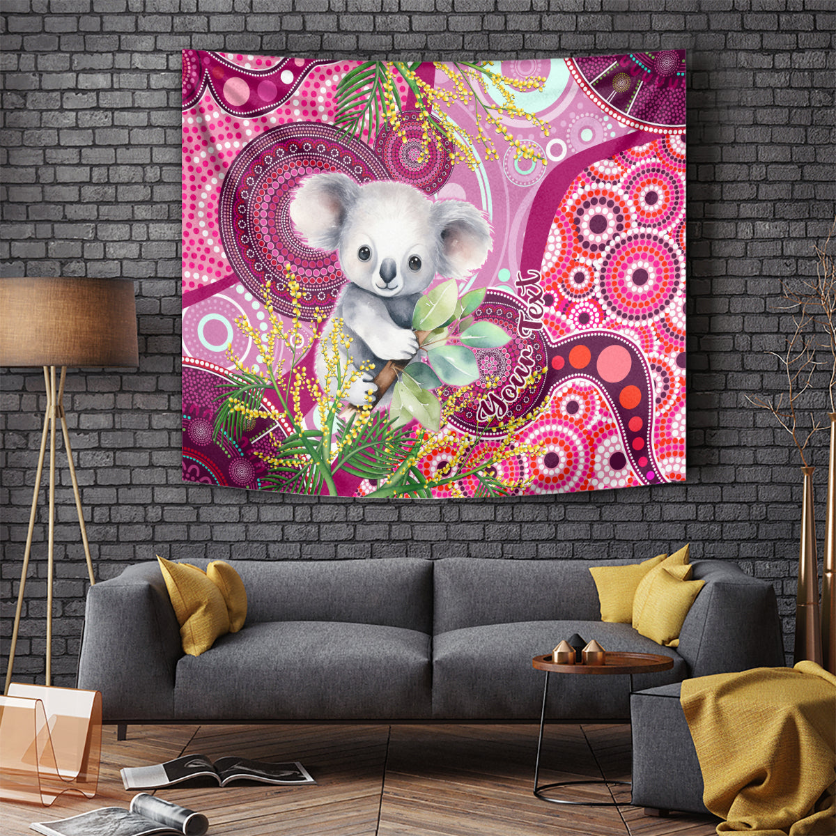 Personalised Australia Tapestry Cute Koala With Golden Wattle Indigenous Art - Vibe Hoodie Shop