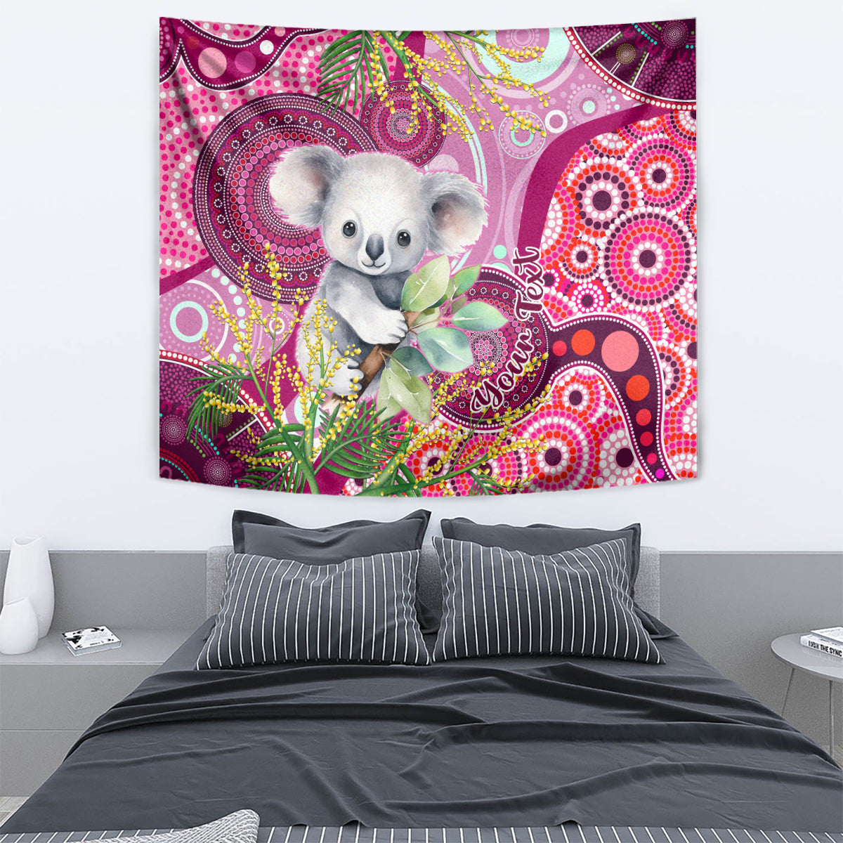 Personalised Australia Tapestry Cute Koala With Golden Wattle Indigenous Art - Vibe Hoodie Shop