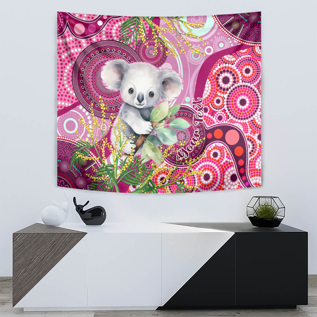 Personalised Australia Tapestry Cute Koala With Golden Wattle Indigenous Art - Vibe Hoodie Shop