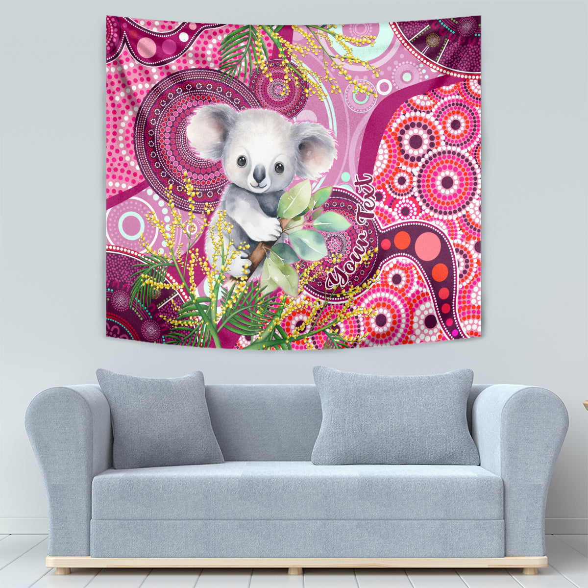 Personalised Australia Tapestry Cute Koala With Golden Wattle Indigenous Art - Vibe Hoodie Shop