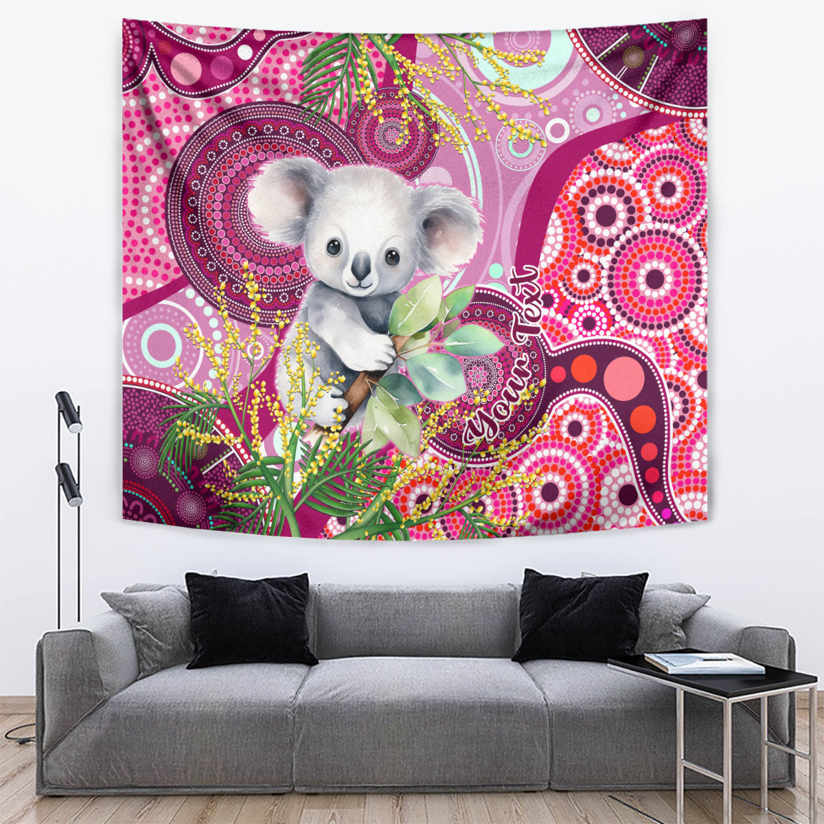 Personalised Australia Tapestry Cute Koala With Golden Wattle Indigenous Art - Vibe Hoodie Shop