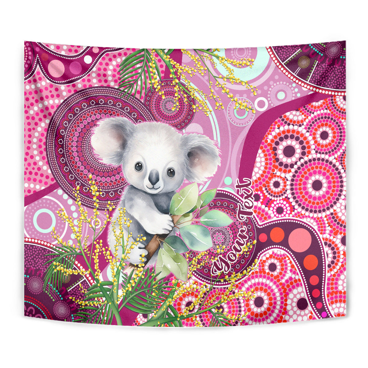 Personalised Australia Tapestry Cute Koala With Golden Wattle Indigenous Art - Vibe Hoodie Shop