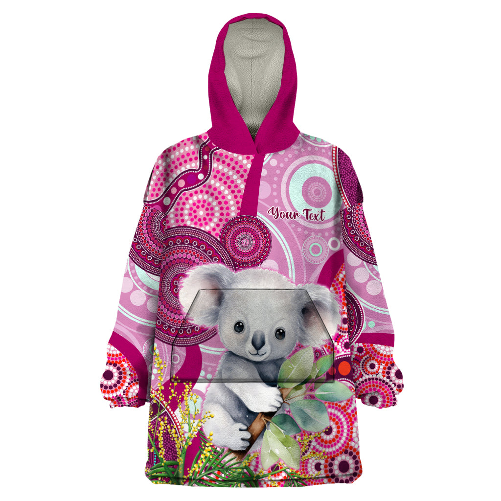 Personalised Australia Wearable Blanket Hoodie Cute Koala With Golden Wattle Indigenous Art - Vibe Hoodie Shop