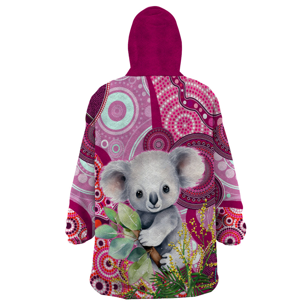 Personalised Australia Wearable Blanket Hoodie Cute Koala With Golden Wattle Indigenous Art - Vibe Hoodie Shop