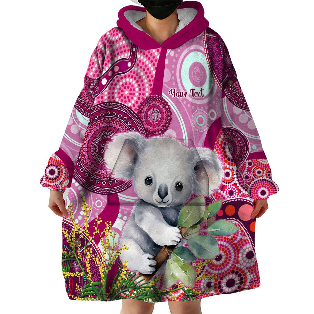 Personalised Australia Wearable Blanket Hoodie Cute Koala With Golden Wattle Indigenous Art - Vibe Hoodie Shop