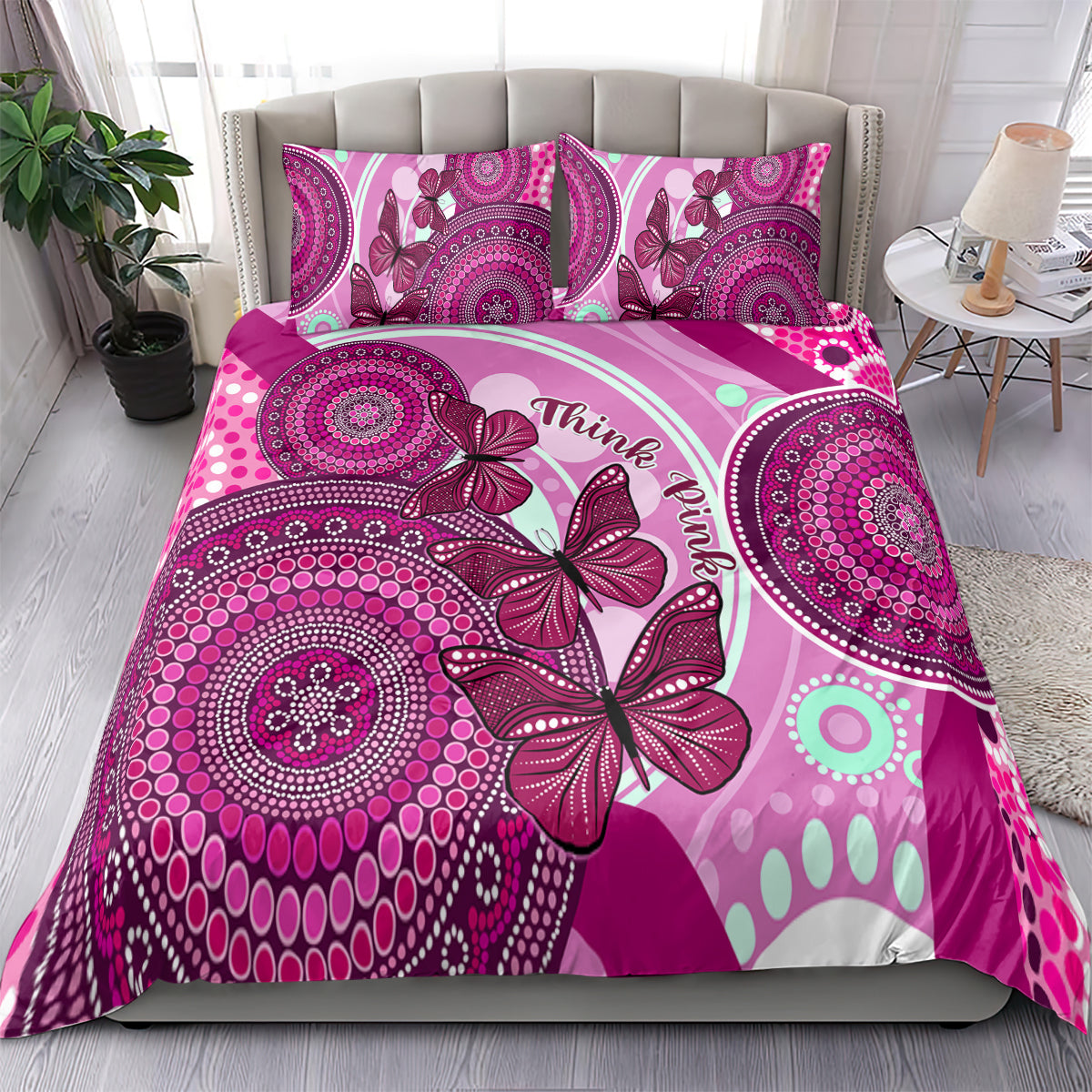 Australia Breast Cancer Bedding Set Indigenous Butterfly No One Fights Alone - Vibe Hoodie Shop