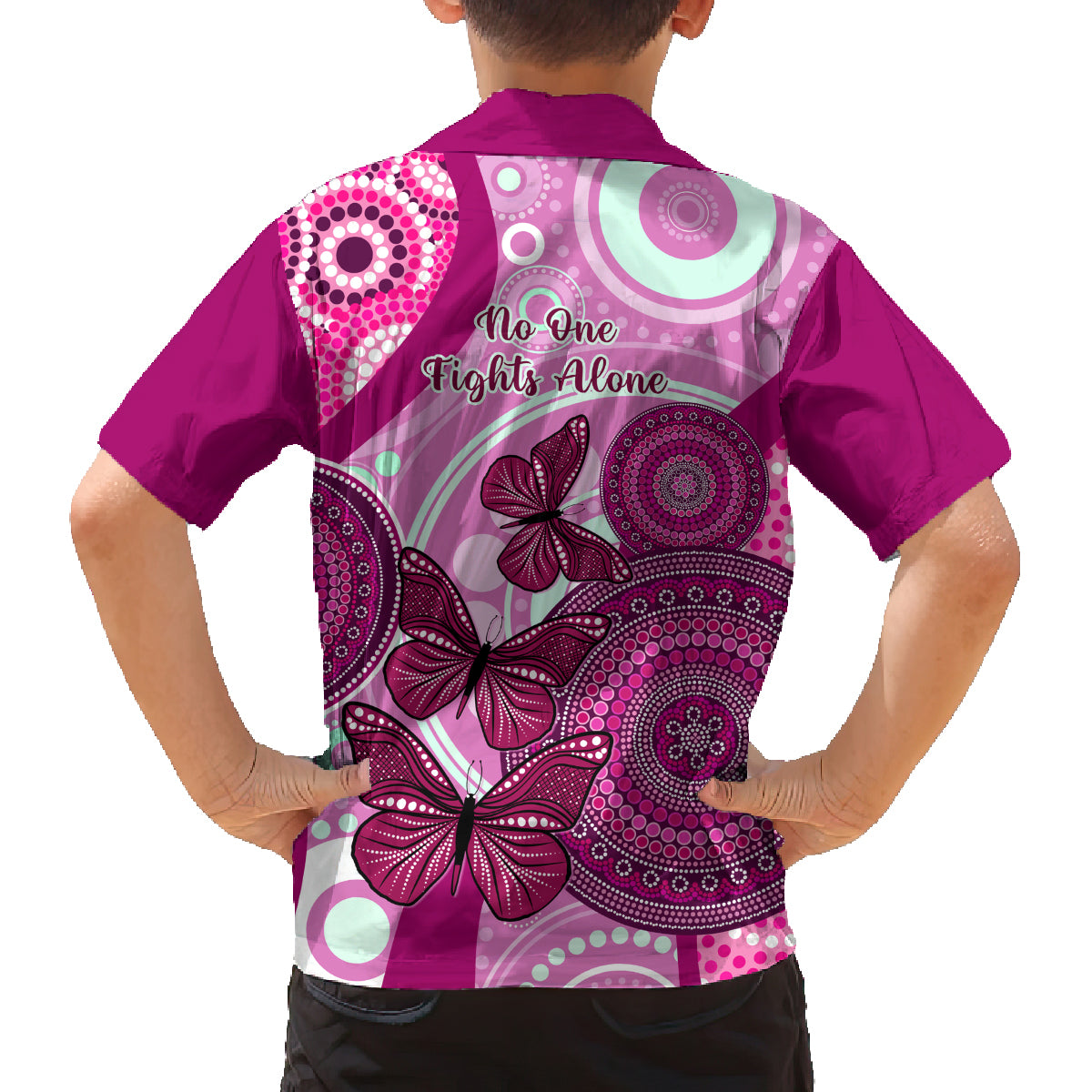 australia-breast-cancer-family-matching-long-sleeve-bodycon-dress-and-hawaiian-shirt-indigenous-butterfly-no-one-fights-alone