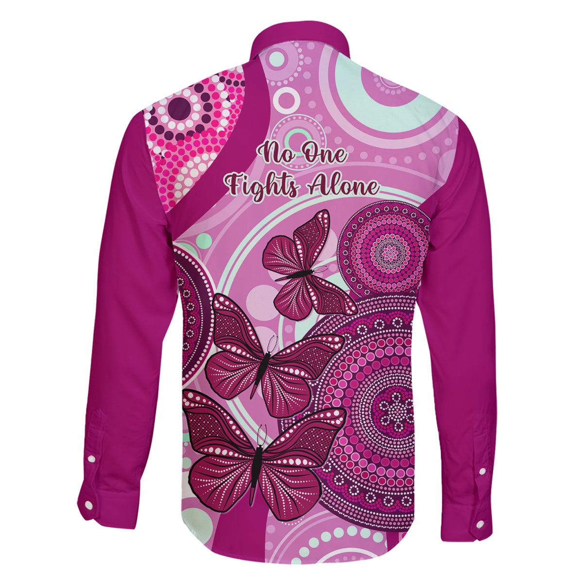 australia-breast-cancer-family-matching-long-sleeve-bodycon-dress-and-hawaiian-shirt-indigenous-butterfly-no-one-fights-alone