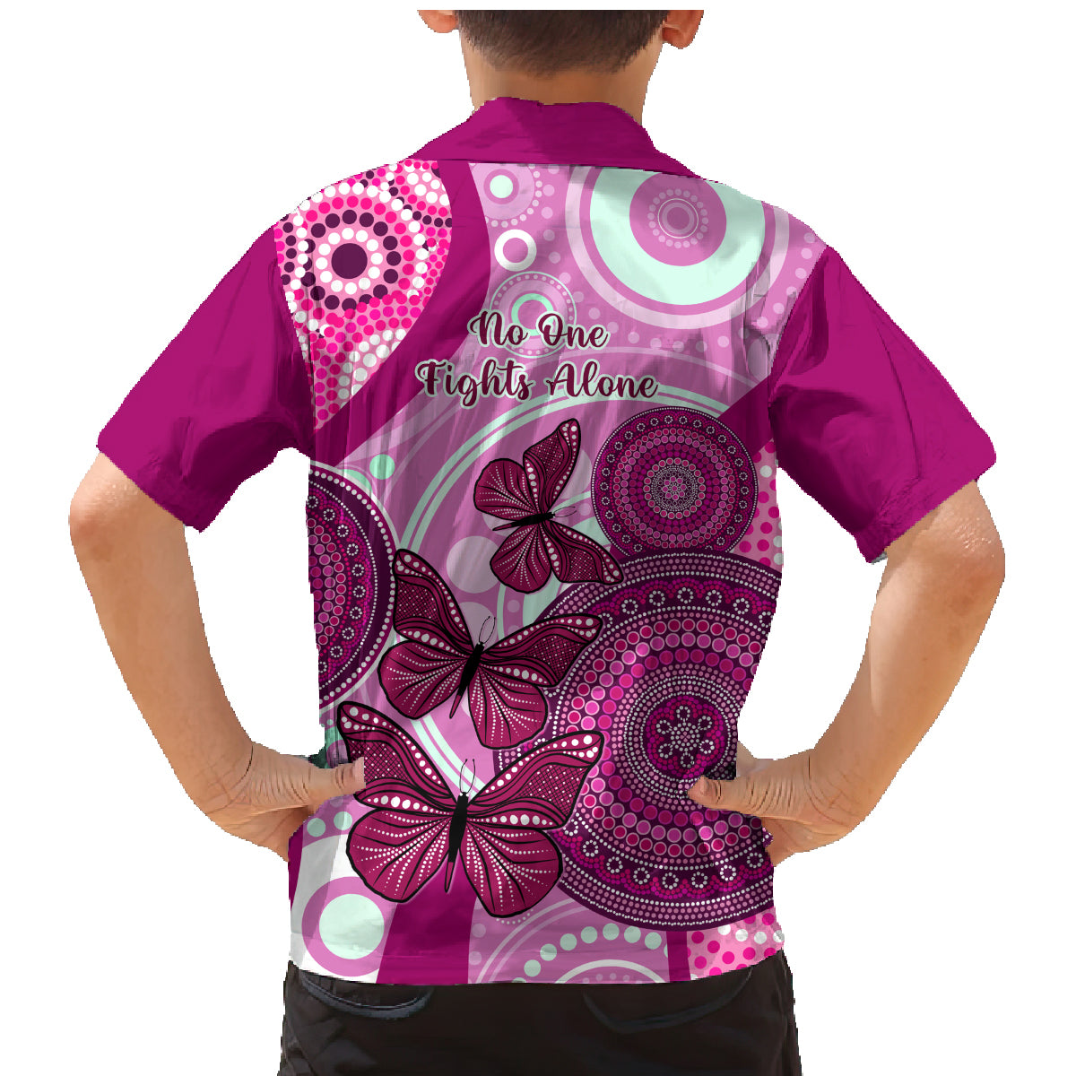 australia-breast-cancer-family-matching-mermaid-dress-and-hawaiian-shirt-indigenous-butterfly-no-one-fights-alone