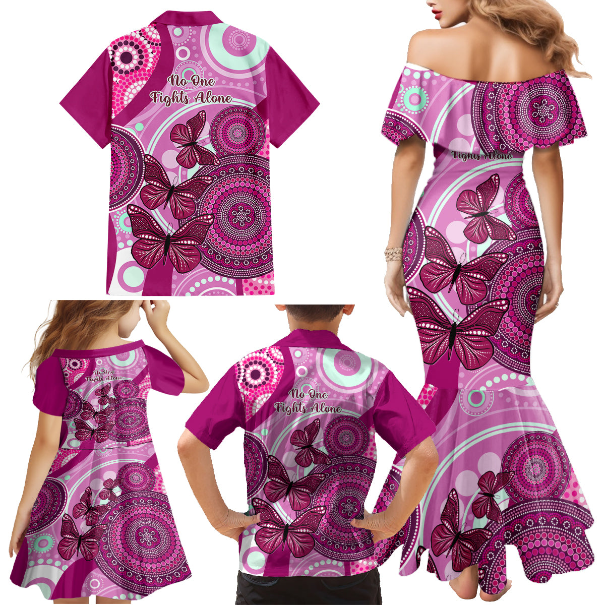 australia-breast-cancer-family-matching-mermaid-dress-and-hawaiian-shirt-indigenous-butterfly-no-one-fights-alone