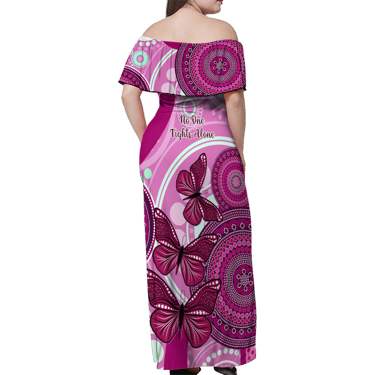 australia-breast-cancer-family-matching-off-shoulder-maxi-dress-and-hawaiian-shirt-indigenous-butterfly-no-one-fights-alone