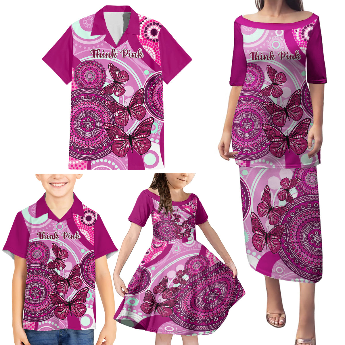 australia-breast-cancer-family-matching-puletasi-dress-and-hawaiian-shirt-indigenous-butterfly-no-one-fights-alone