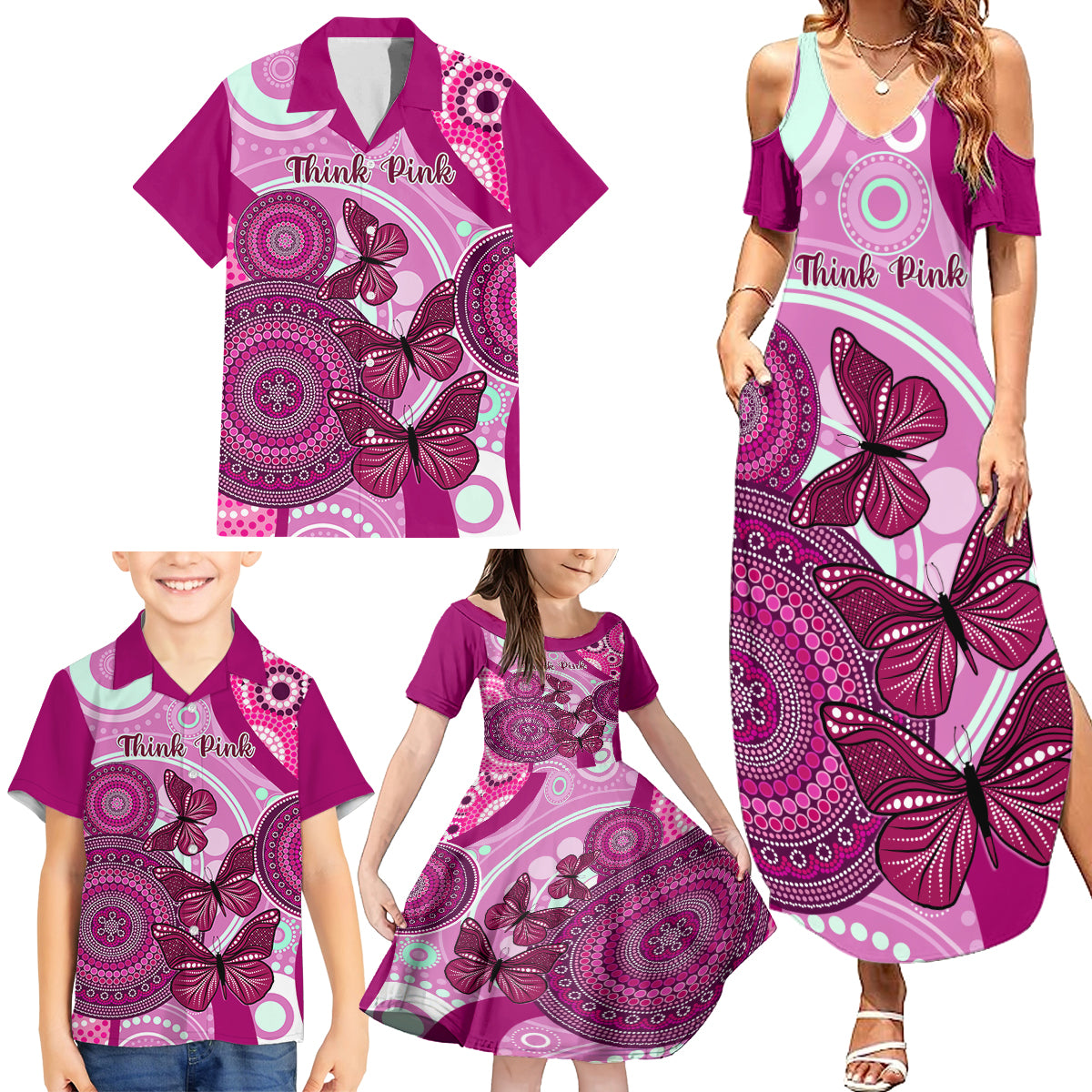 australia-breast-cancer-family-matching-summer-maxi-dress-and-hawaiian-shirt-indigenous-butterfly-no-one-fights-alone