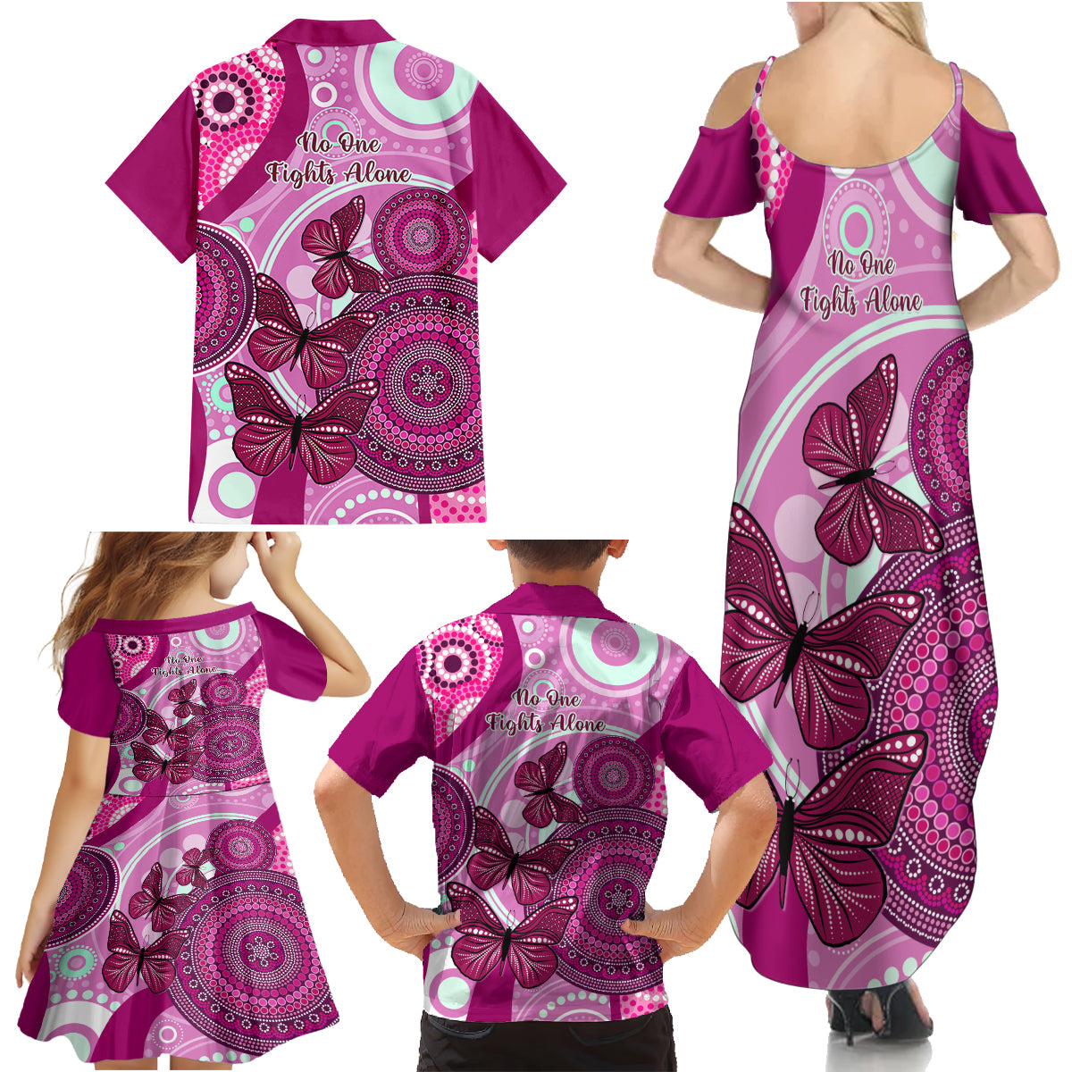 australia-breast-cancer-family-matching-summer-maxi-dress-and-hawaiian-shirt-indigenous-butterfly-no-one-fights-alone