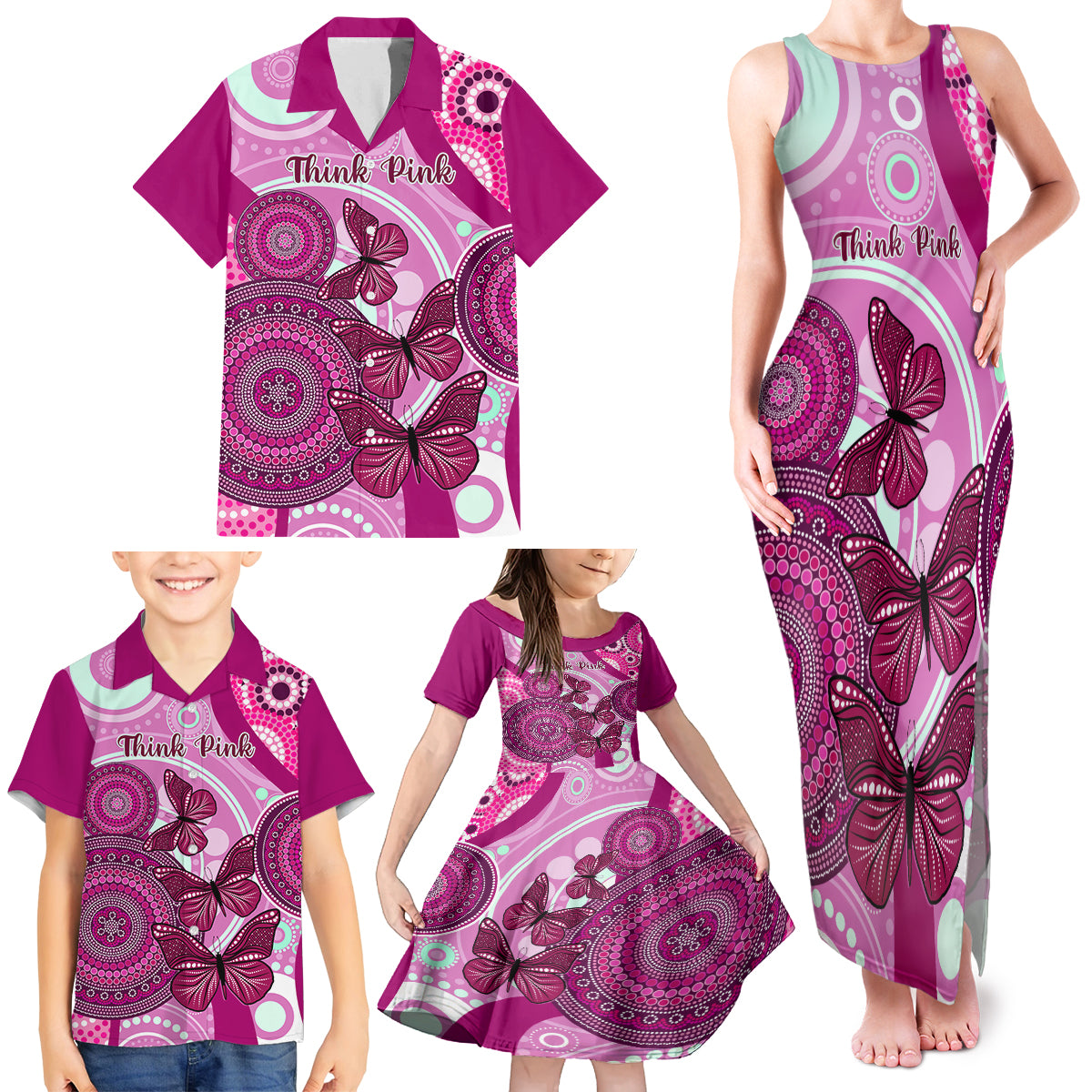 australia-breast-cancer-family-matching-tank-maxi-dress-and-hawaiian-shirt-indigenous-butterfly-no-one-fights-alone