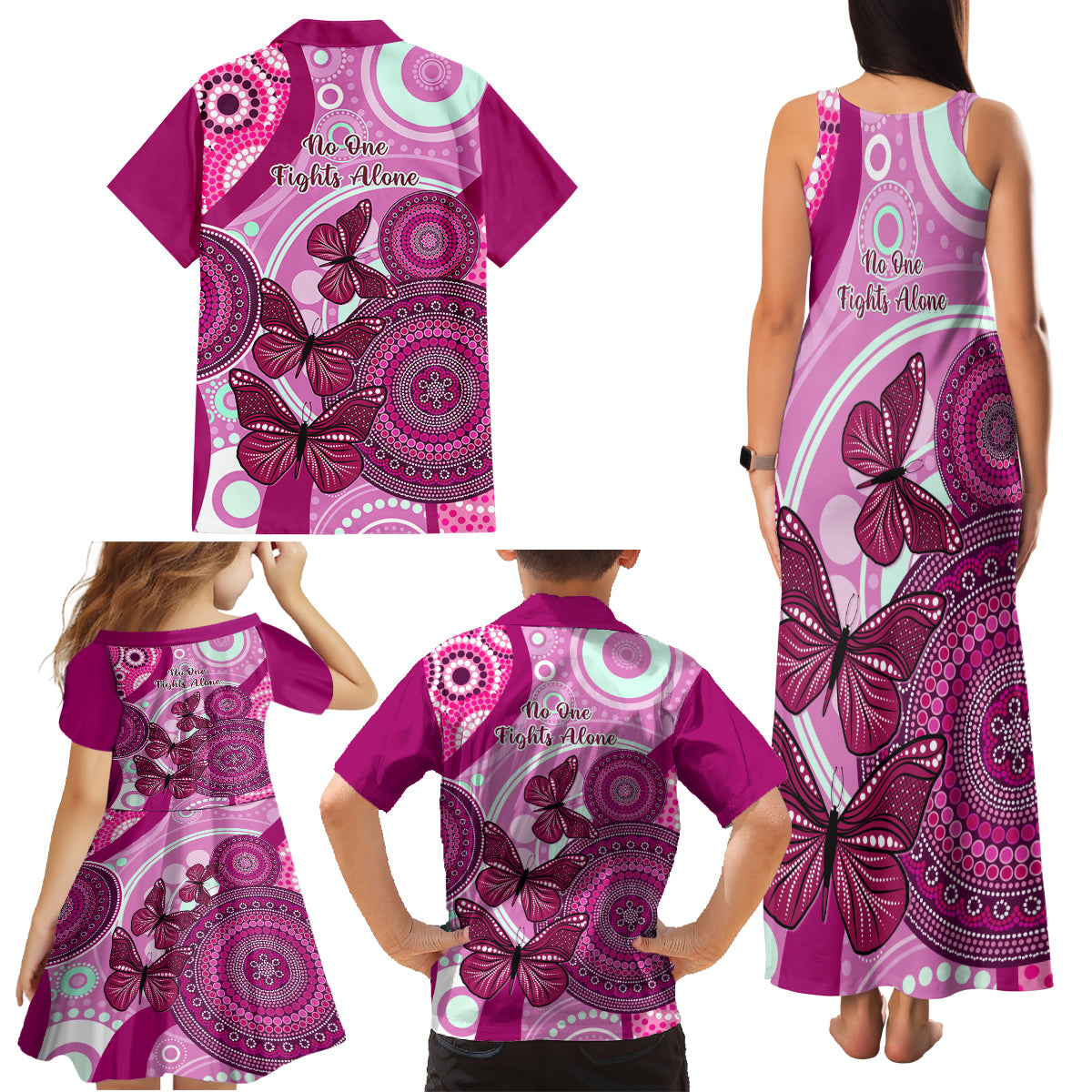 australia-breast-cancer-family-matching-tank-maxi-dress-and-hawaiian-shirt-indigenous-butterfly-no-one-fights-alone