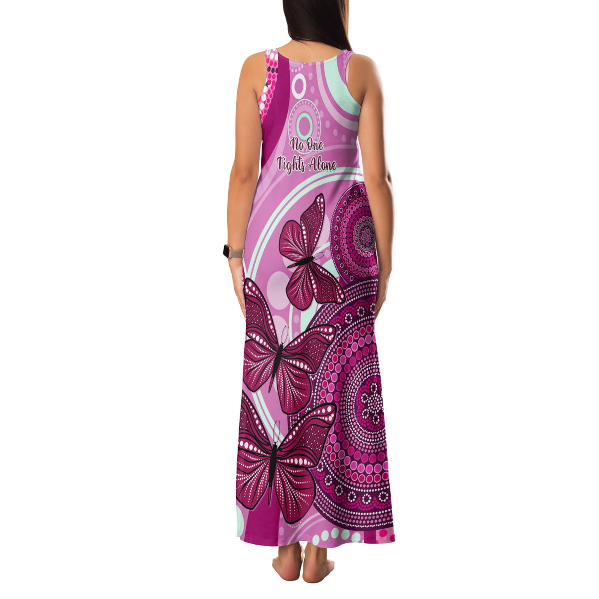 australia-breast-cancer-family-matching-tank-maxi-dress-and-hawaiian-shirt-indigenous-butterfly-no-one-fights-alone