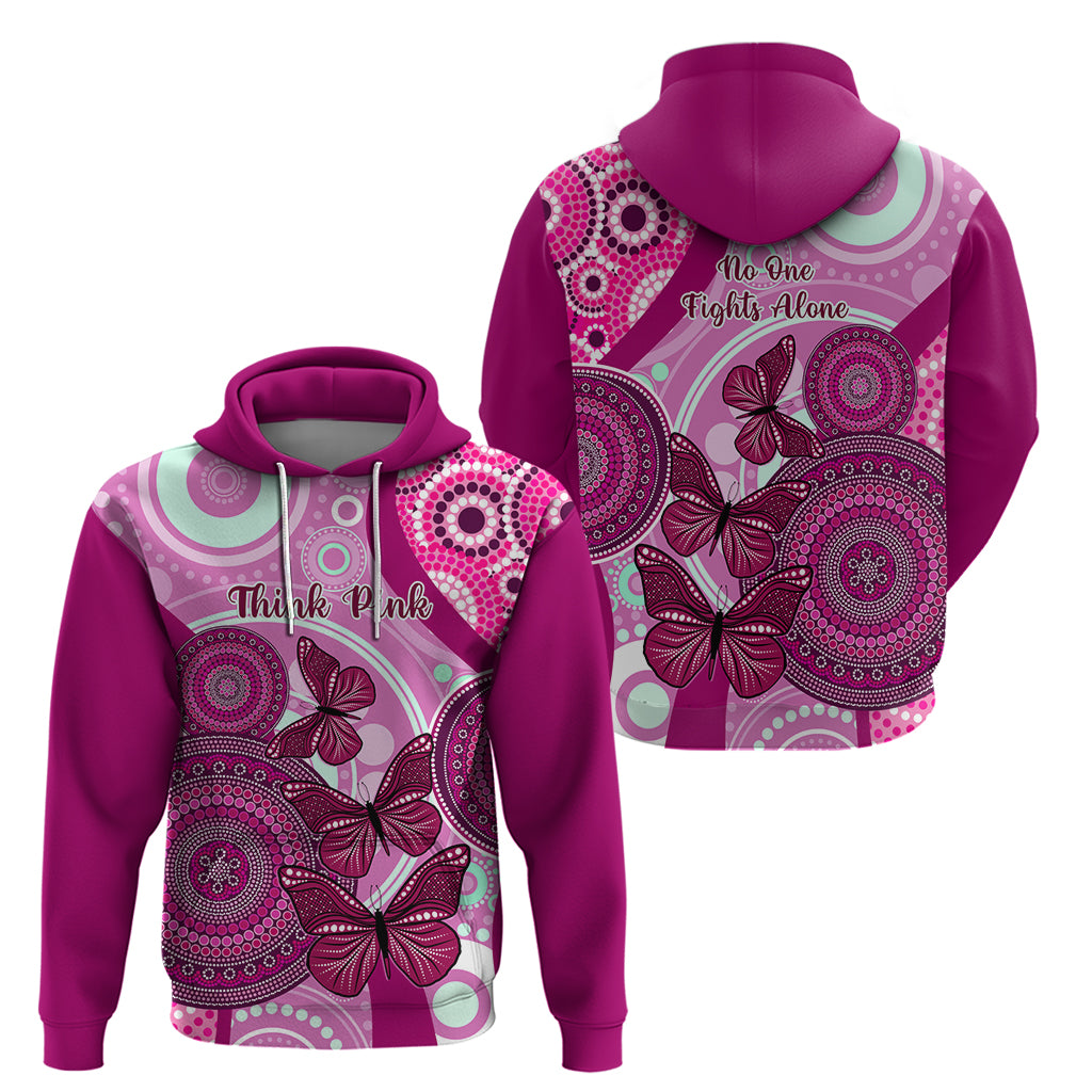 Australia Breast Cancer Hoodie Indigenous Butterfly No One Fights Alone - Vibe Hoodie Shop