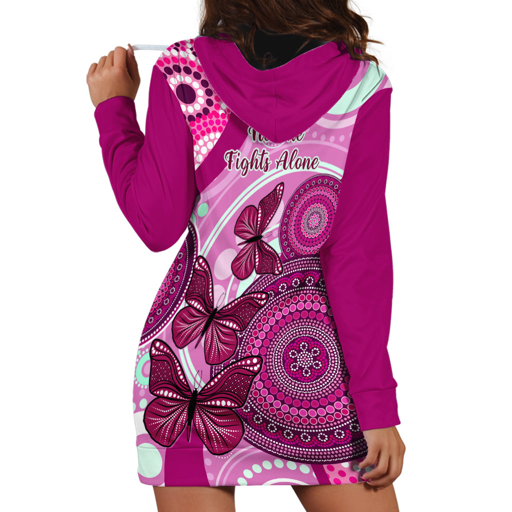 Australia Breast Cancer Hoodie Dress Indigenous Butterfly No One Fights Alone - Vibe Hoodie Shop