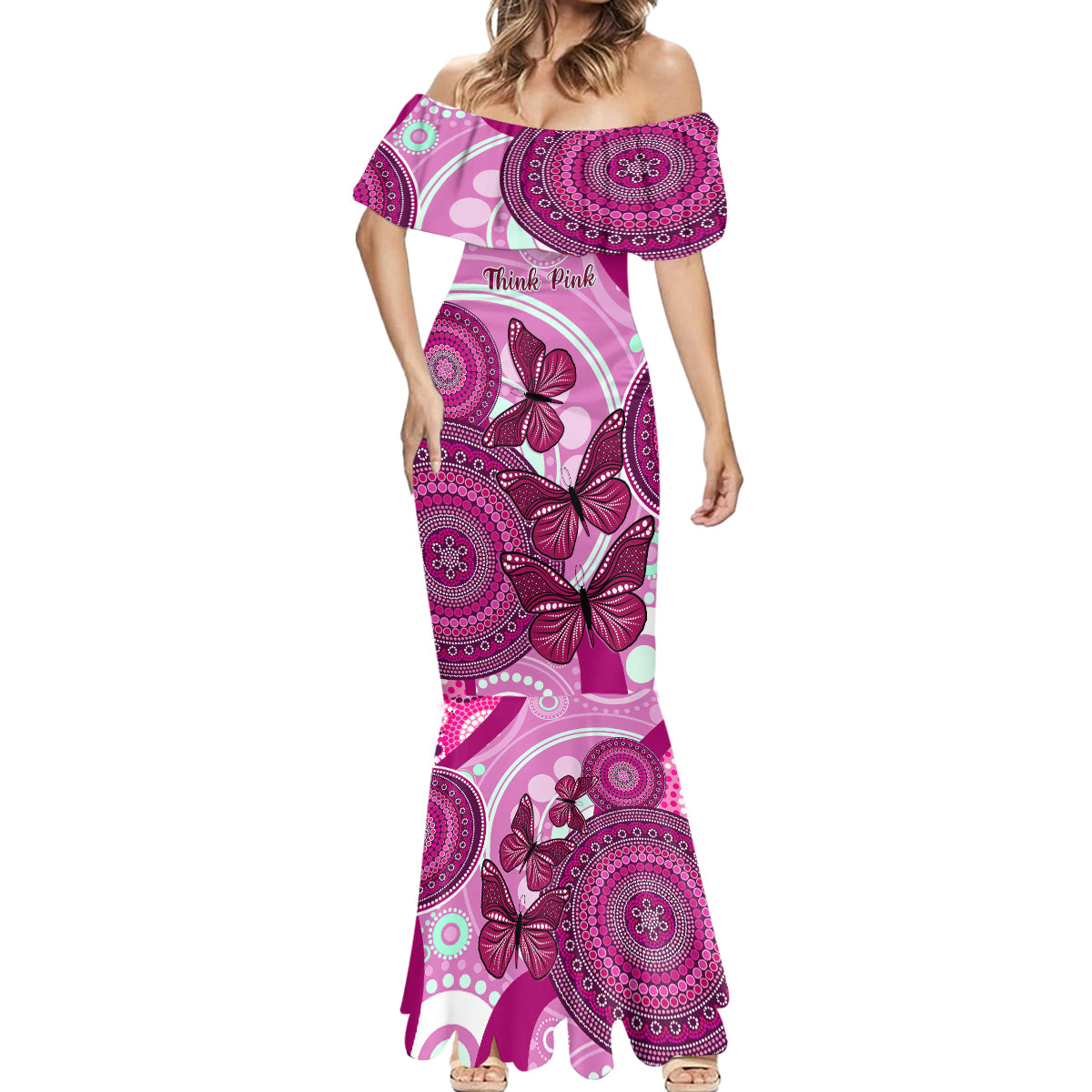 australia-breast-cancer-mermaid-dress-indigenous-butterfly-no-one-fights-alone