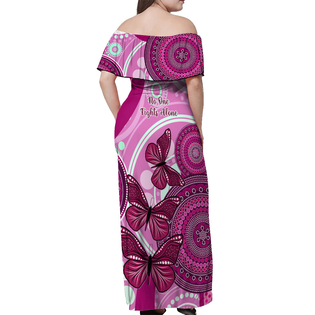 australia-breast-cancer-off-shoulder-maxi-dress-indigenous-butterfly-no-one-fights-alone