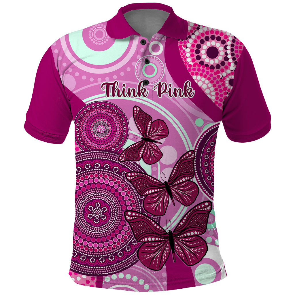 Australia Breast Cancer Polo Shirt Indigenous Butterfly No One Fights Alone - Vibe Hoodie Shop