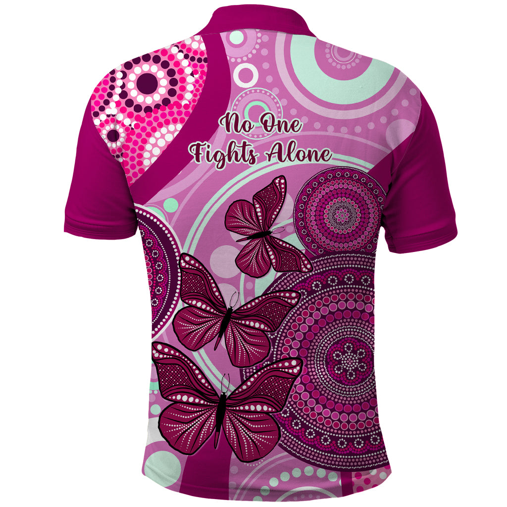 Australia Breast Cancer Polo Shirt Indigenous Butterfly No One Fights Alone - Vibe Hoodie Shop